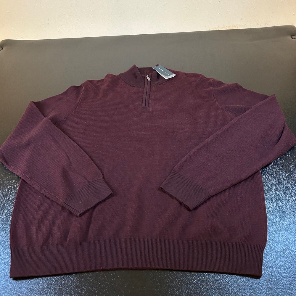 Perry Ellis Quarter Zip Pullover‎ Sweater Mock Neck Burgundy Mens 2X NWT $99.50